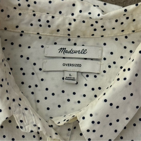 Madewell Oversized White W/Black Mini Polka Dot Long Sleeve Button Up Shirt Lg - Picture 4 of 9
